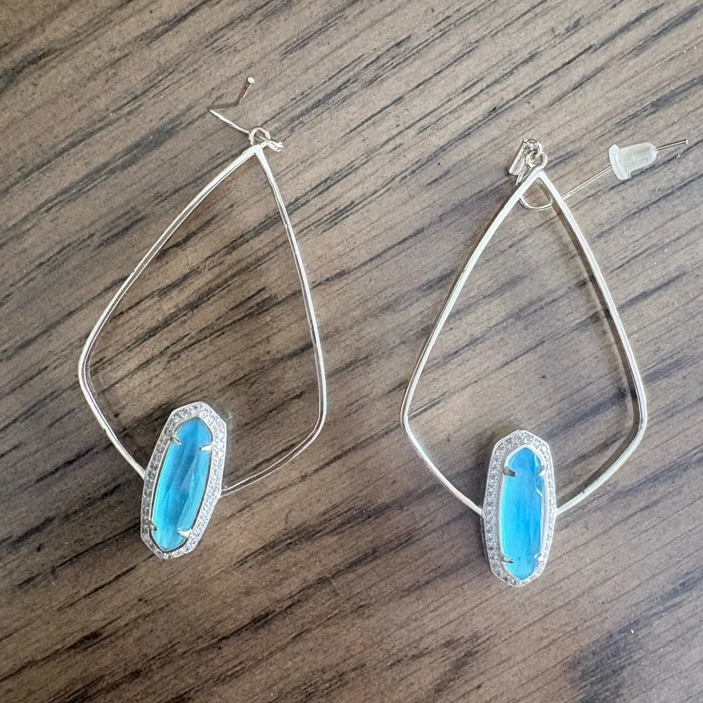 Kendra Scott Silver Earrings with Light Blue Aqua Stones - Picture 1 of 3